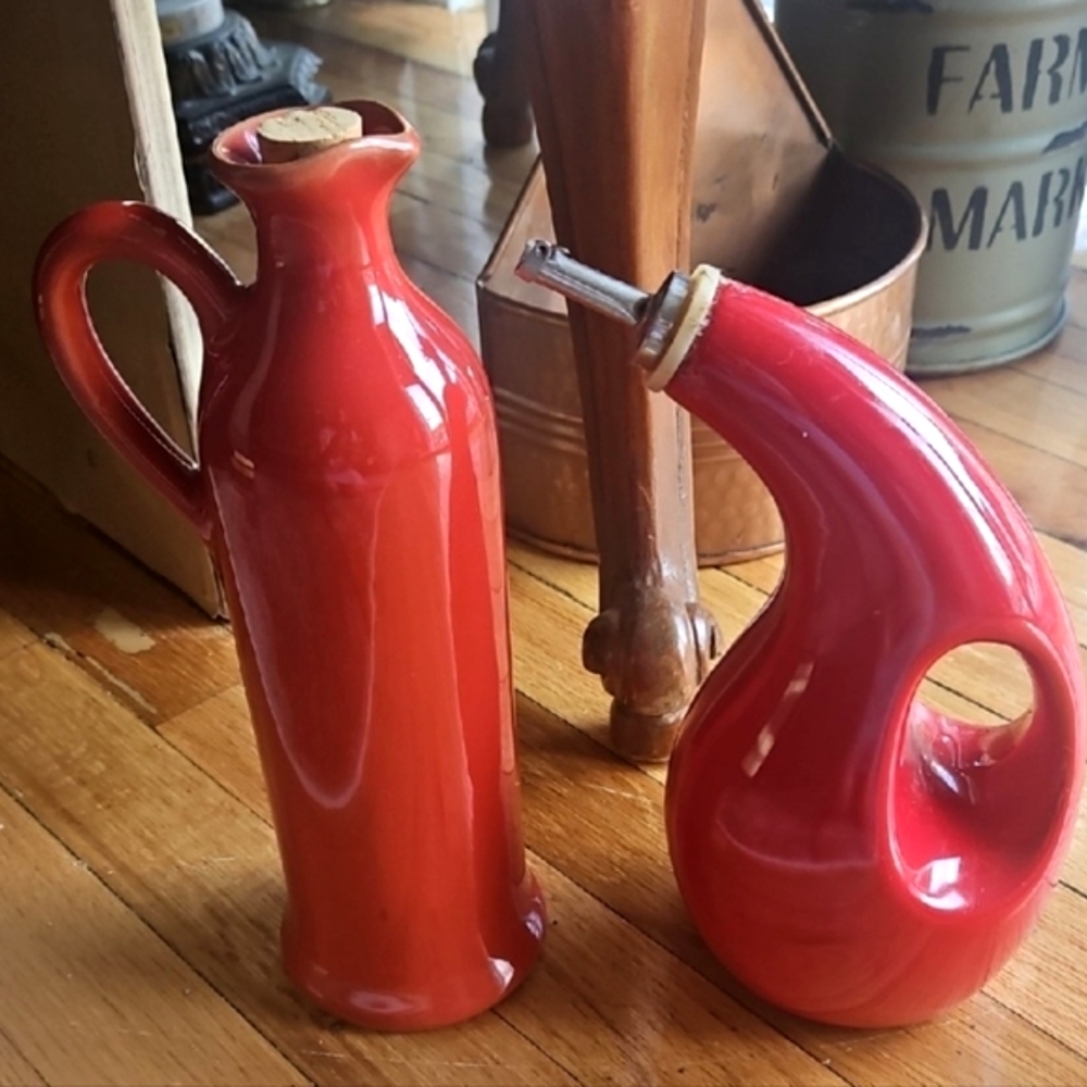 Matching Ceramic Kitchen Carafes Coffee & Oil Non Set 1 Vintage Italy